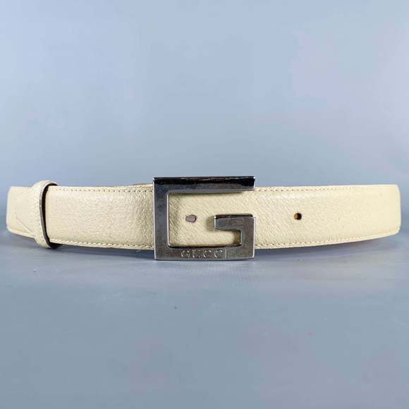 GUCCI Beige Silver Leather Belt - Picture 1 of 10